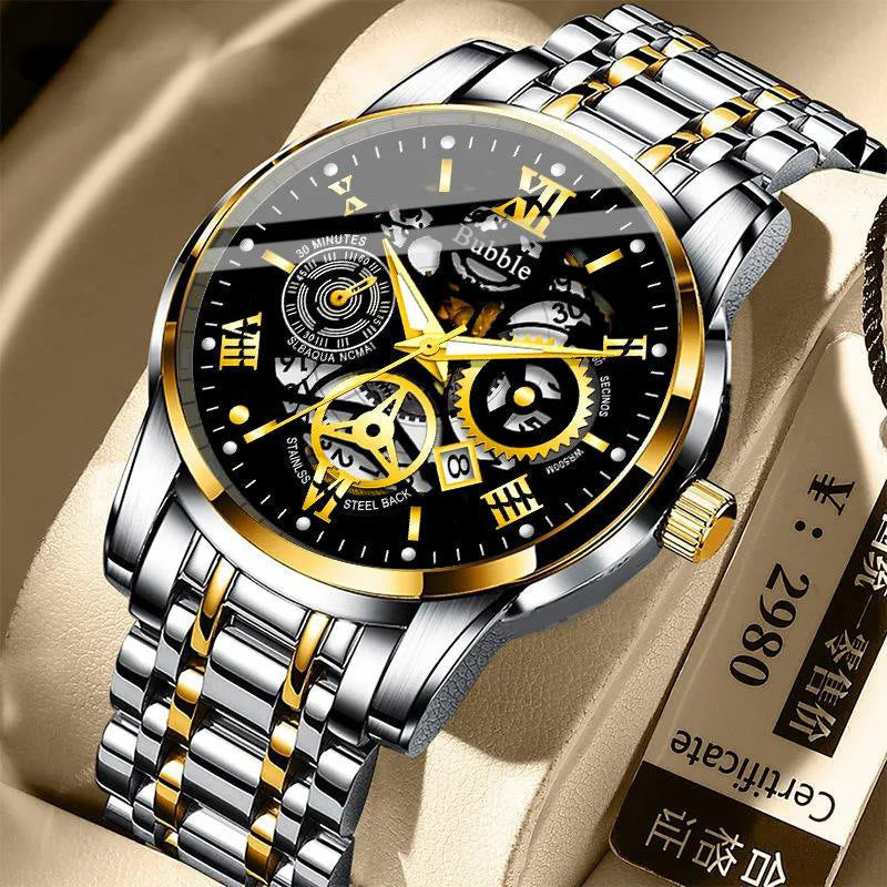 Bubble Brand Trendy High-end Light Luxury All-match Automatic Quartz Luminous Waterproof Roman Hollow Men's Watch