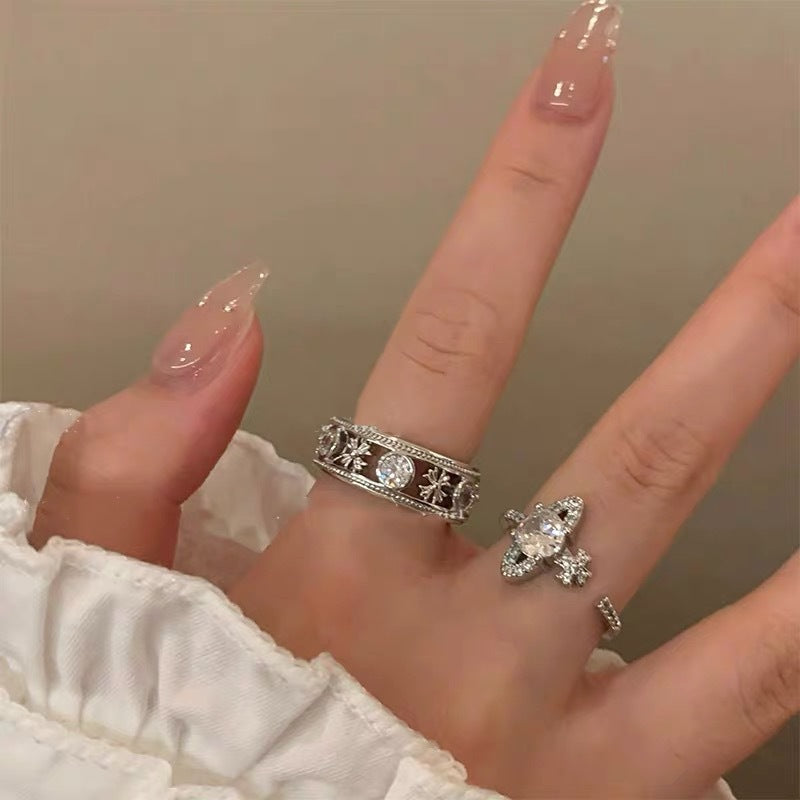 Saturn Girl! Flash Diamond Planet Ring Women's Light Luxury Niche Design Couple's Index Finger Ring Cold Style High Sense