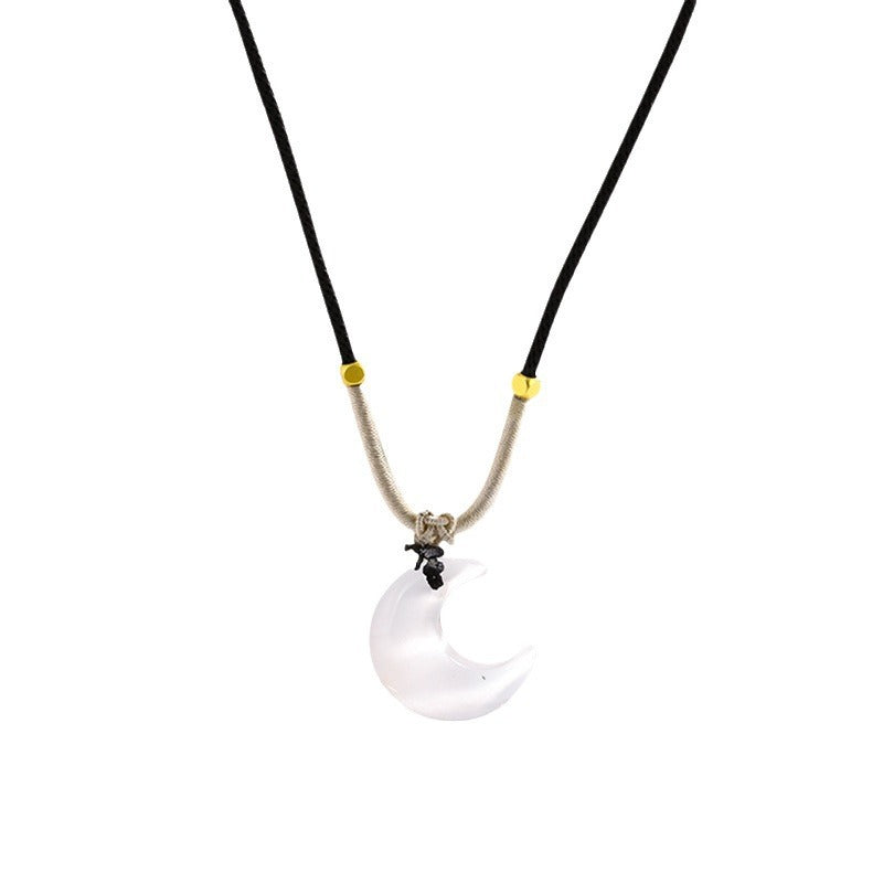 New Chinese Style Cat's Eye Moon Pendant Braided Rope Necklace Women's High-End Light Luxury Niche Accessories