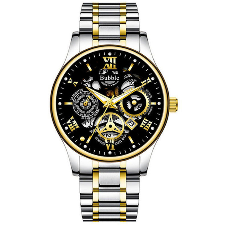 Bubble Brand Trendy High-end Light Luxury All-match Automatic Quartz Luminous Waterproof Roman Hollow Men's Watch