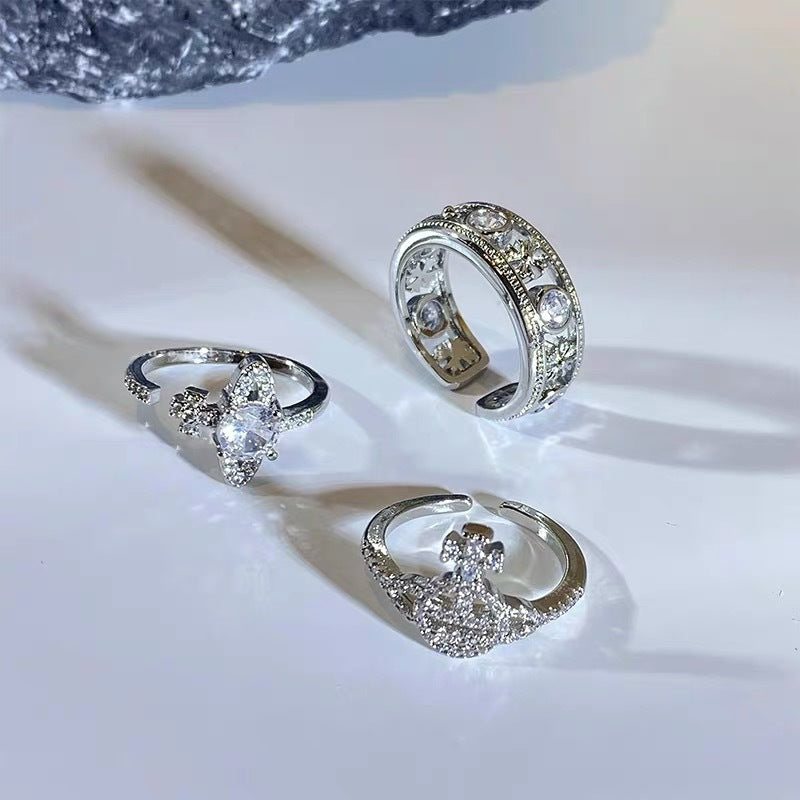 Saturn Girl! Flash Diamond Planet Ring Women's Light Luxury Niche Design Couple's Index Finger Ring Cold Style High Sense